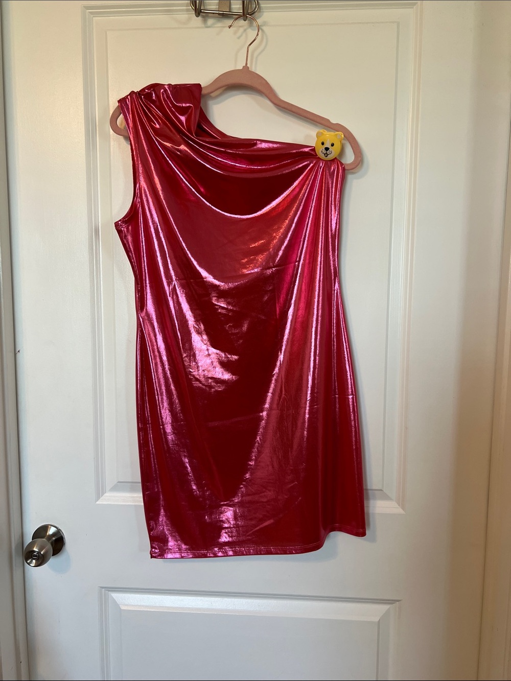 Fashion Nova One-Shoulder Metallic Pink Dress
